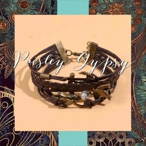 Sparrows Pearl and PU Leather Strappy Layered Bracelet